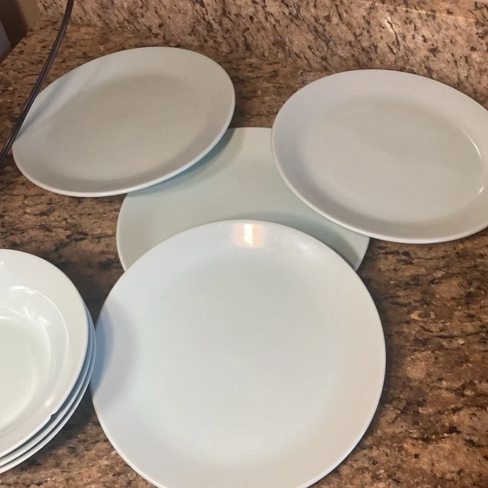 IKEA set of 3 soup bowls and 4 dining plates green